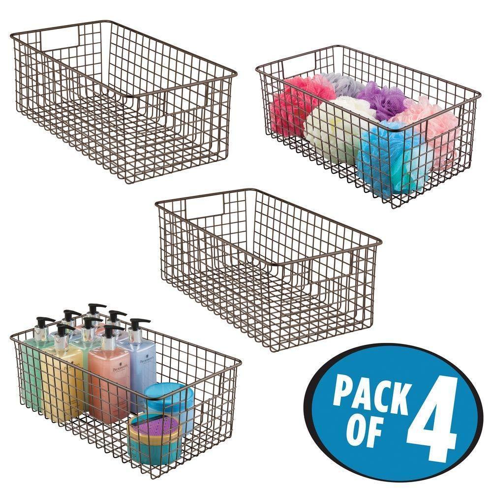Top rated mdesign farmhouse decor metal wire bathroom organizer storage bin basket for cabinets shelves countertops bedroom kitchen laundry room closet garage 16 x 9 x 6 in 4 pack bronze