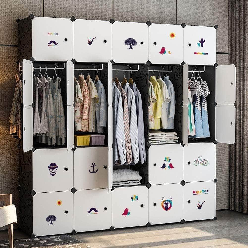 Featured yozo closet organizer portable wardrobe cloth storage bedroom armoire cube shelving unit dresser cabinet diy furniture black 25 cubes