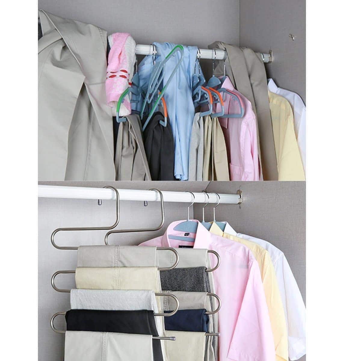 Storage doiown pants hangers s shape stainless steel clothes hangers space saving hangers closet organizer for pants jeans scarf5 layers 10pcs