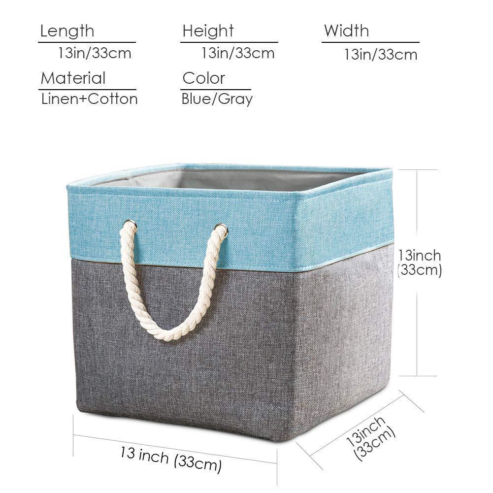 Related prandom large foldable cube storage baskets bins 13x13 inch 3 pack fabric linen collapsible storage bins cubes drawer with cotton handles organizer for shelf toy nursery closet bedroomgray blue