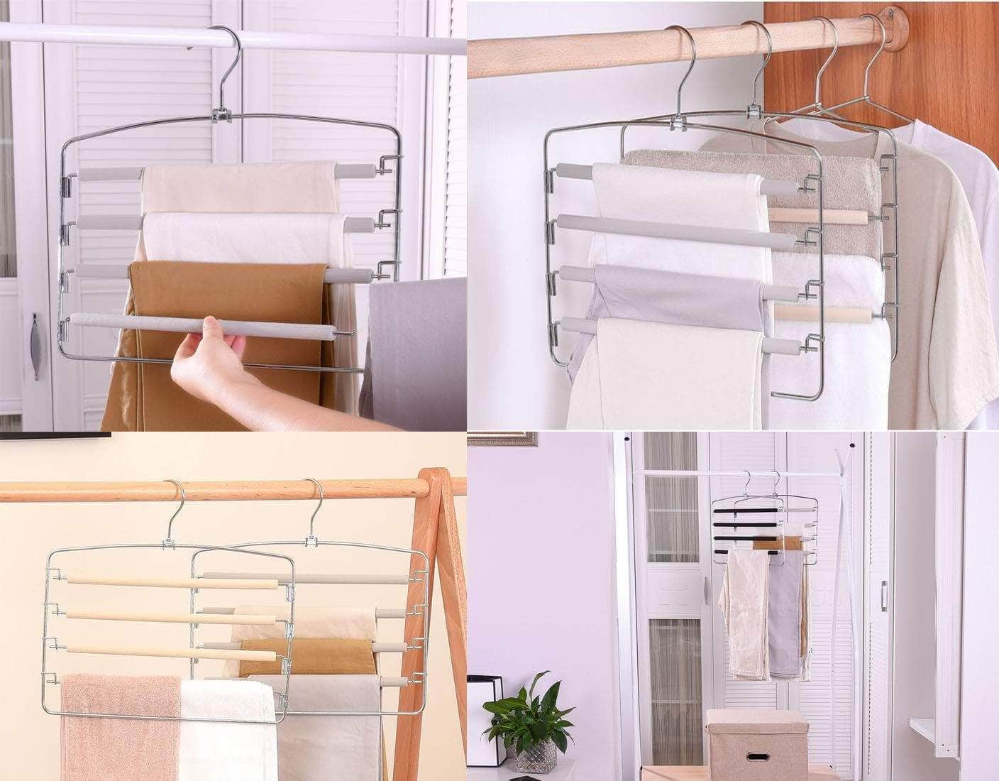 Buy now knocbel pants clothes hanger closet organizer 4 layers non slip swing arm hangers hook rack for slacks jeans trousers skirts scarf 2 pack beige