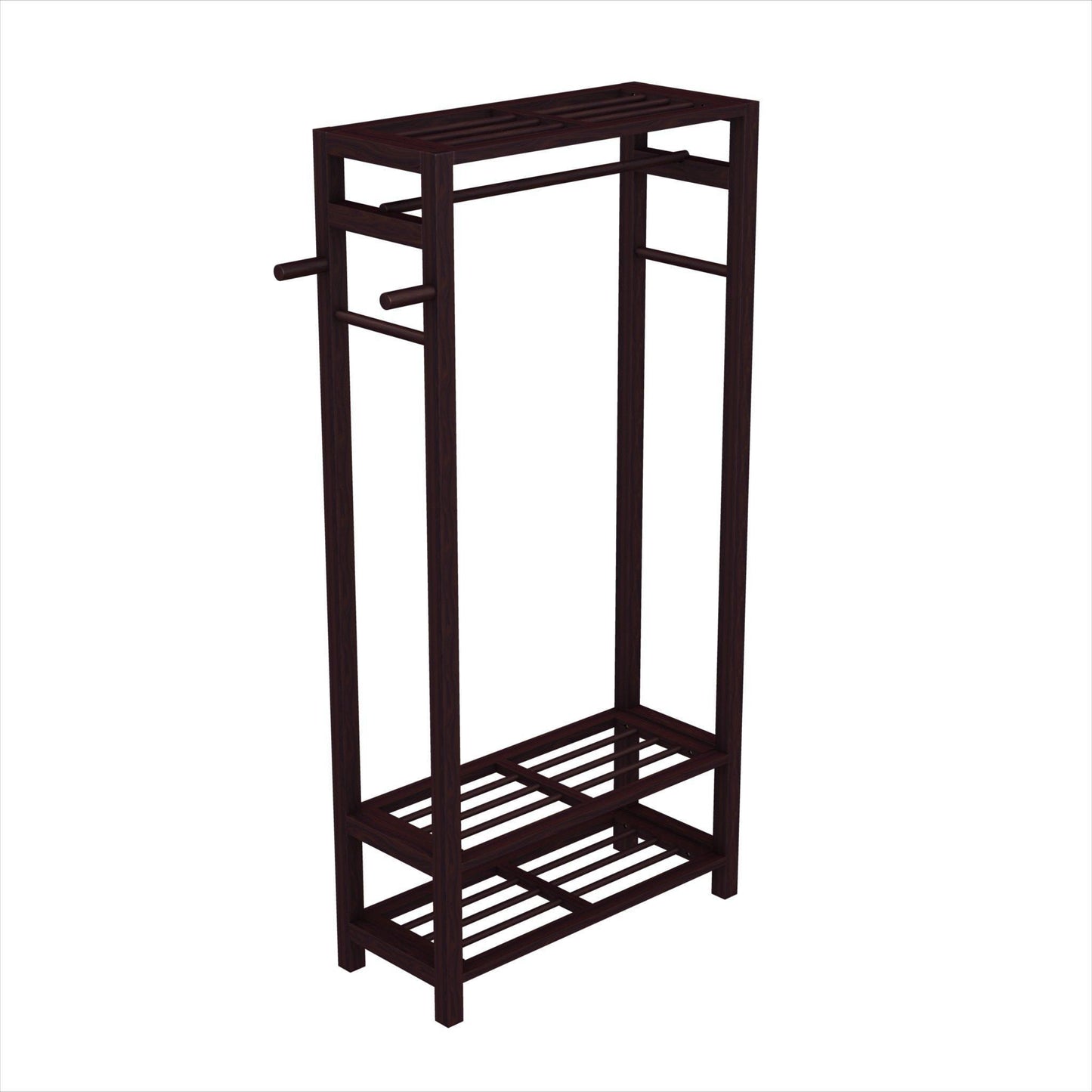 Wood Coat & Shoe Garment Rack and Hat Stand for Hallway or Front Door Entryway - Free-Standing Clothing Rail Hanger - Easy to Assemble - Espresso