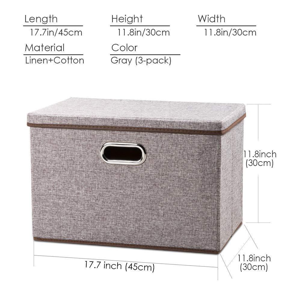 Shop prandom large collapsible storage bins with lids 3 pack linen fabric foldable storage boxes organizer containers baskets cube with cover for home bedroom closet office nursery 17 7x11 8x11 8