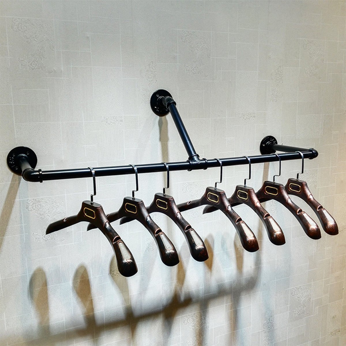 Storage warm van industrial pipe wall mounted clothes hanging shelves system metal clothing towel rack garment rack perfect for retail display closet organizationone pipe shelves 59 l