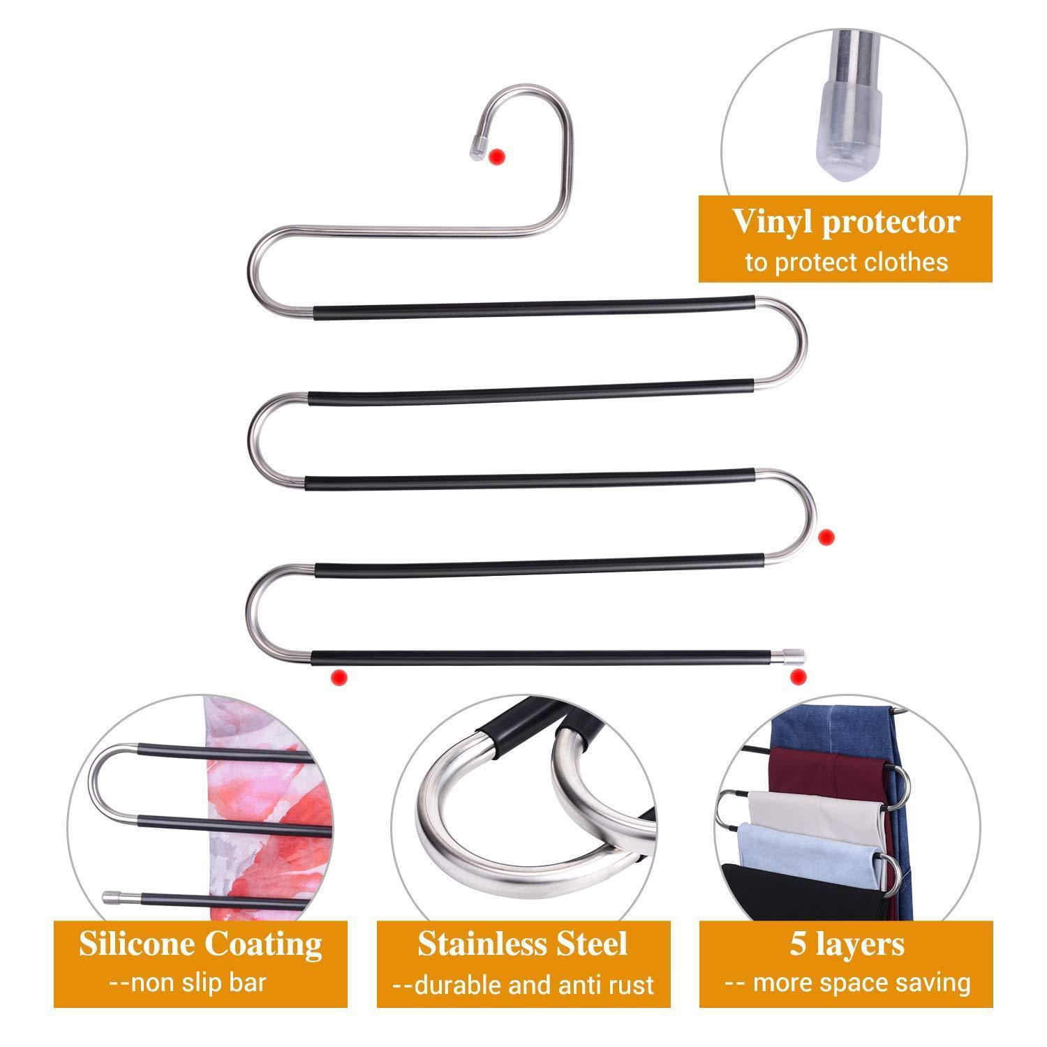 Discover ieoke pant hangers durable slack hangers multi layers stainless steel space saving clothes hangers closet storage for jeans trousers 4 pack
