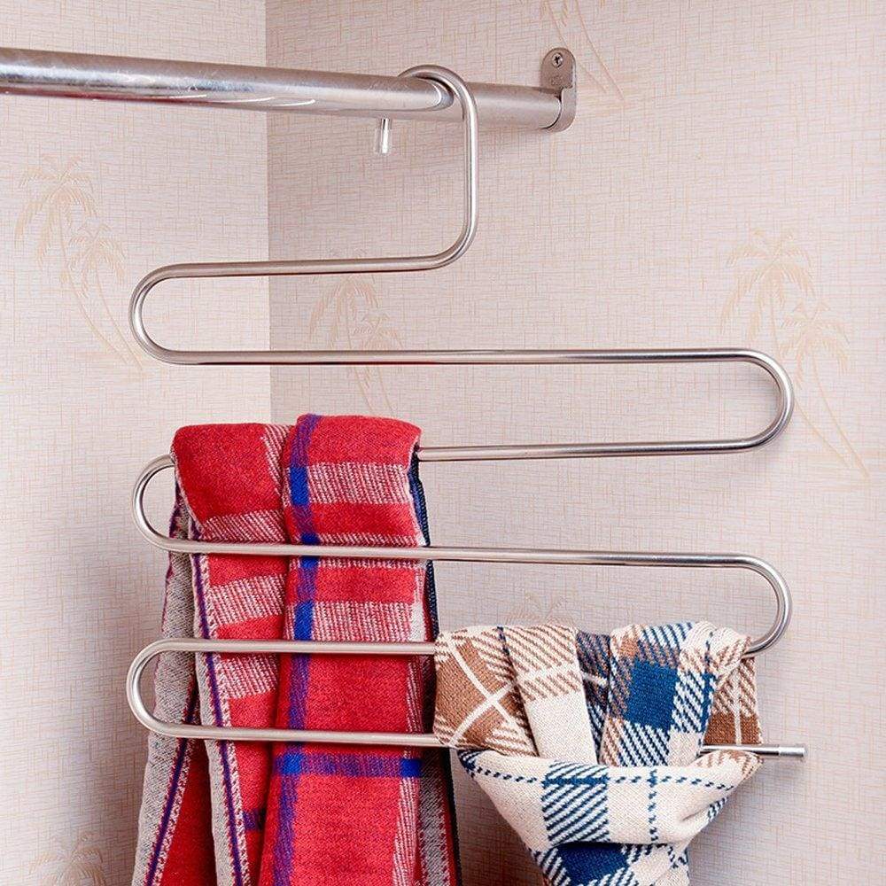 Home teerfu 3 pack study pants hangers s type stainless steel trousers rack 5 layers multi purpose closet hangers magic space saver storage rack for clothes towel scarf trousers tie