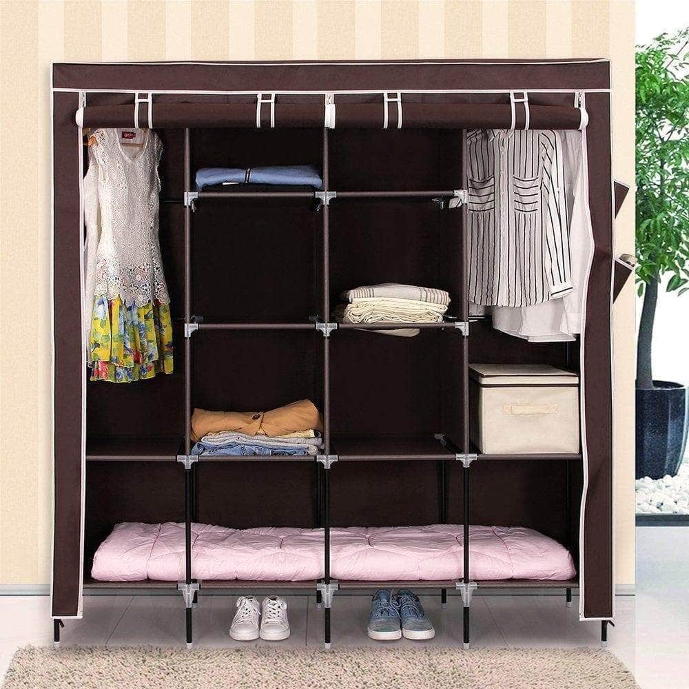 Storage songmics 67 inch wardrobe armoire closet clothes storage rack 12 shelves 4 side pockets quick and easy to assemble brown uryg44k
