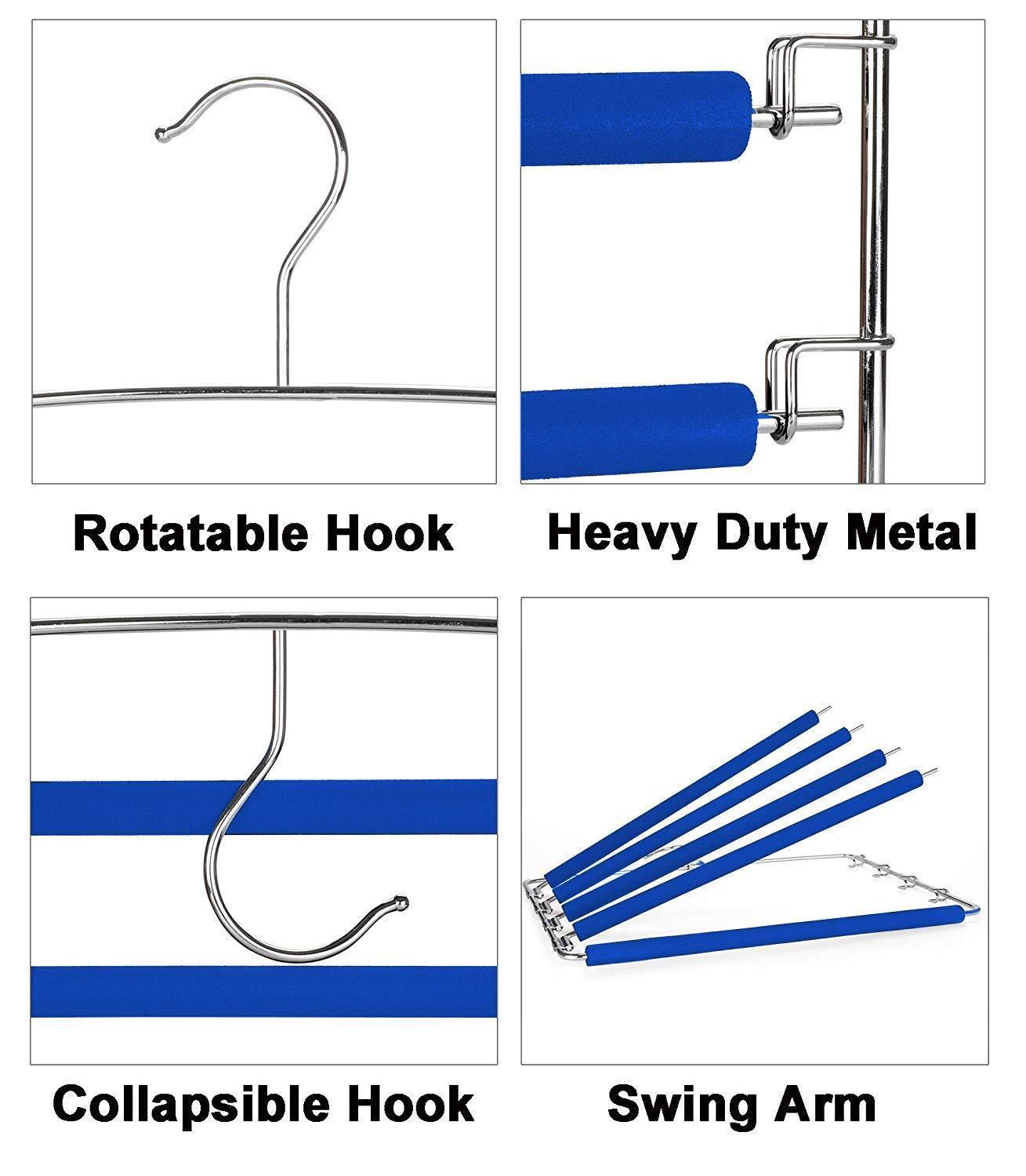 New rosinking slack hangers swing arm pants 2 pack multi layers removeable stainless steel scarf slack hangers non slip clothes rack with foam padded rotatable hook closet space saving organizer