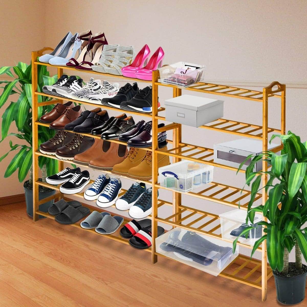 Storage anko bamboo shoe rack natural bamboo thickened 6 tier mesh utility entryway shoe shelf storage organizer suitable for entryway closet living room bedroom 1 pack