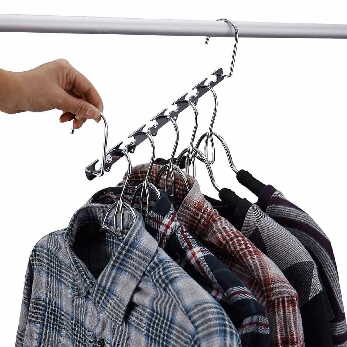 On amazon doiown space saving hangers 4 pack closet organizer hanger stainless steel clothing hangers 4 pack