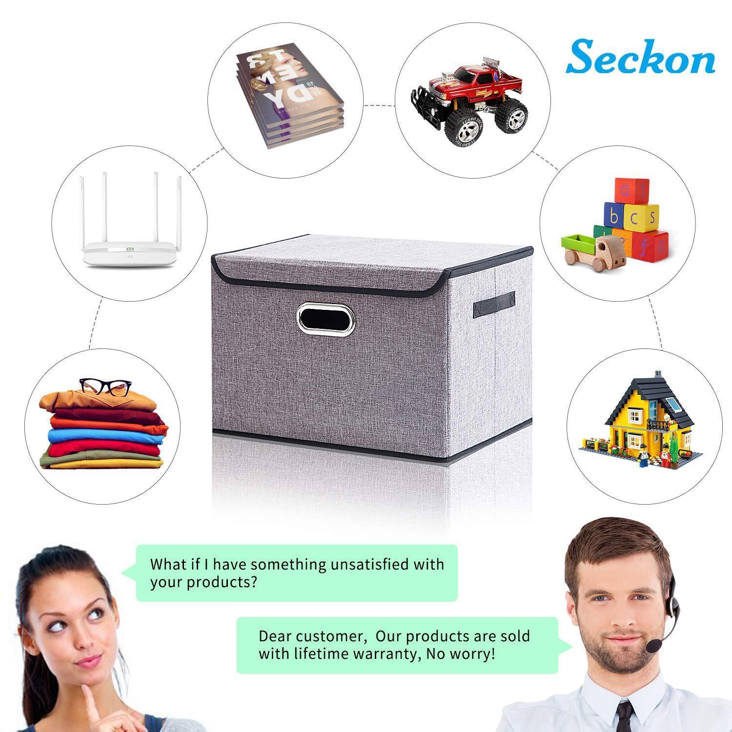 Buy now seckon collapsible storage box container bins with lids covers2pack large odorless linen fabric storage organizers cube with metal handles for office bedroom closet toys