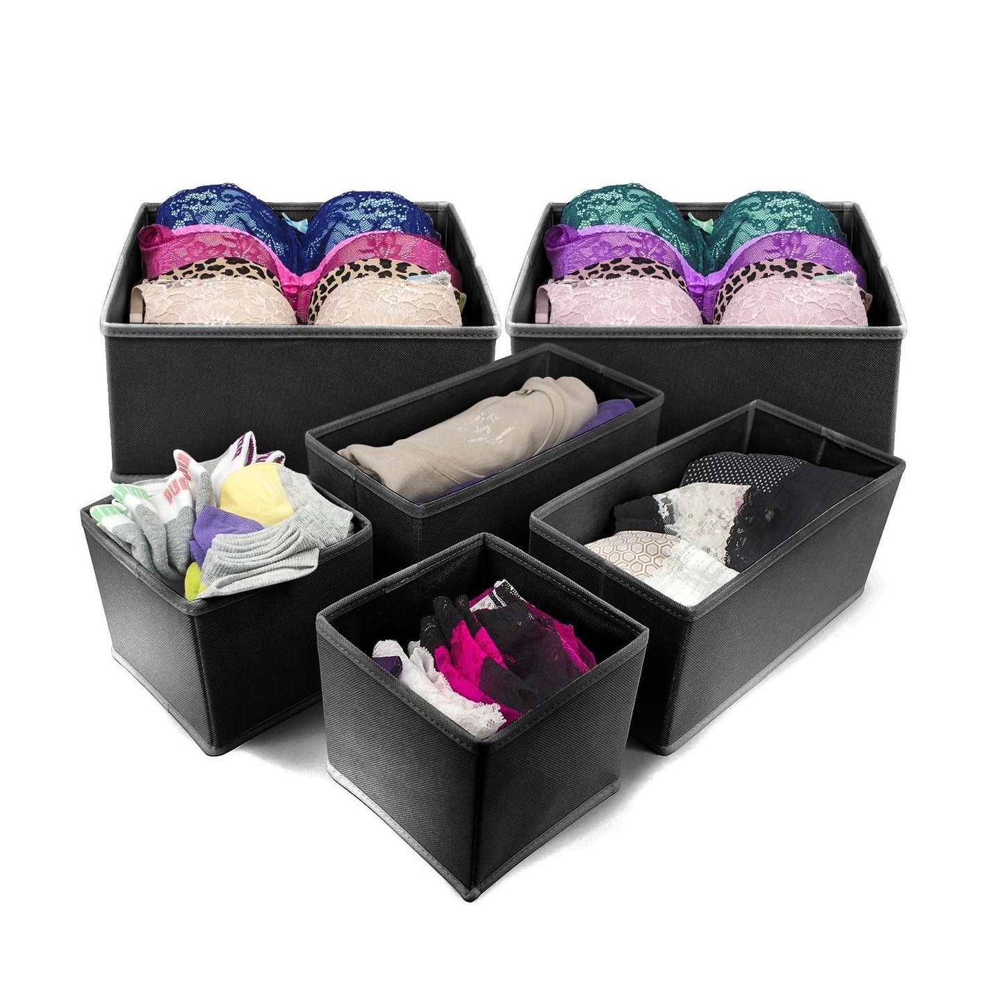 Storage sorbus foldable storage drawer closet dresser organizer bins for underwear bras socks ties scarves accessories and more 6 piece set black