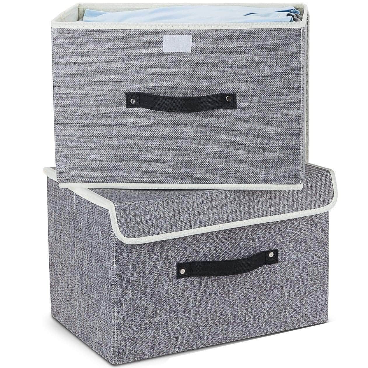 Kitchen storage bins set meelife pack of 2 foldable storage box cube with lids and handles fabric storage basket bin organizer collapsible drawers containers for nursery closet bedroom homelight gray