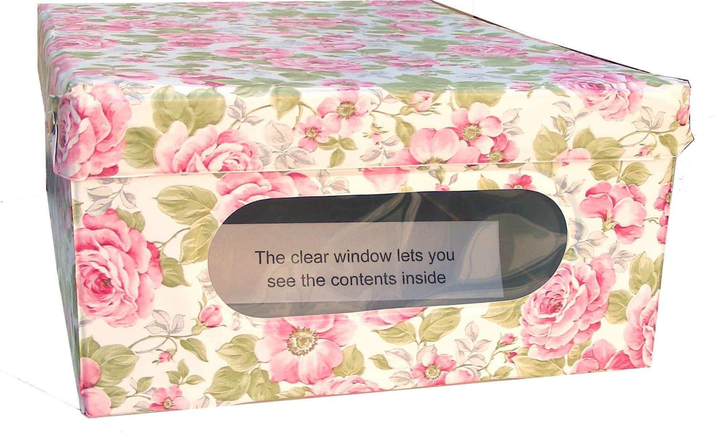 New protect store organize and keep dust out with our sturdy italian stackable closet storage boxes with hinged lid and window vinyl covered in and out for ez cleaning english rose design set of 3