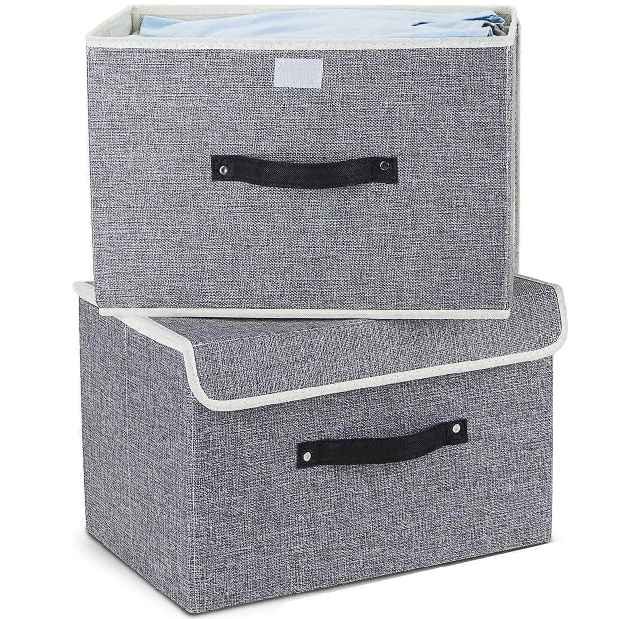 Organize with storage bins set meelife pack of 2 foldable storage box cube with lids and handles fabric storage basket bin organizer collapsible drawers containers for nursery closet bedroom homelight gray