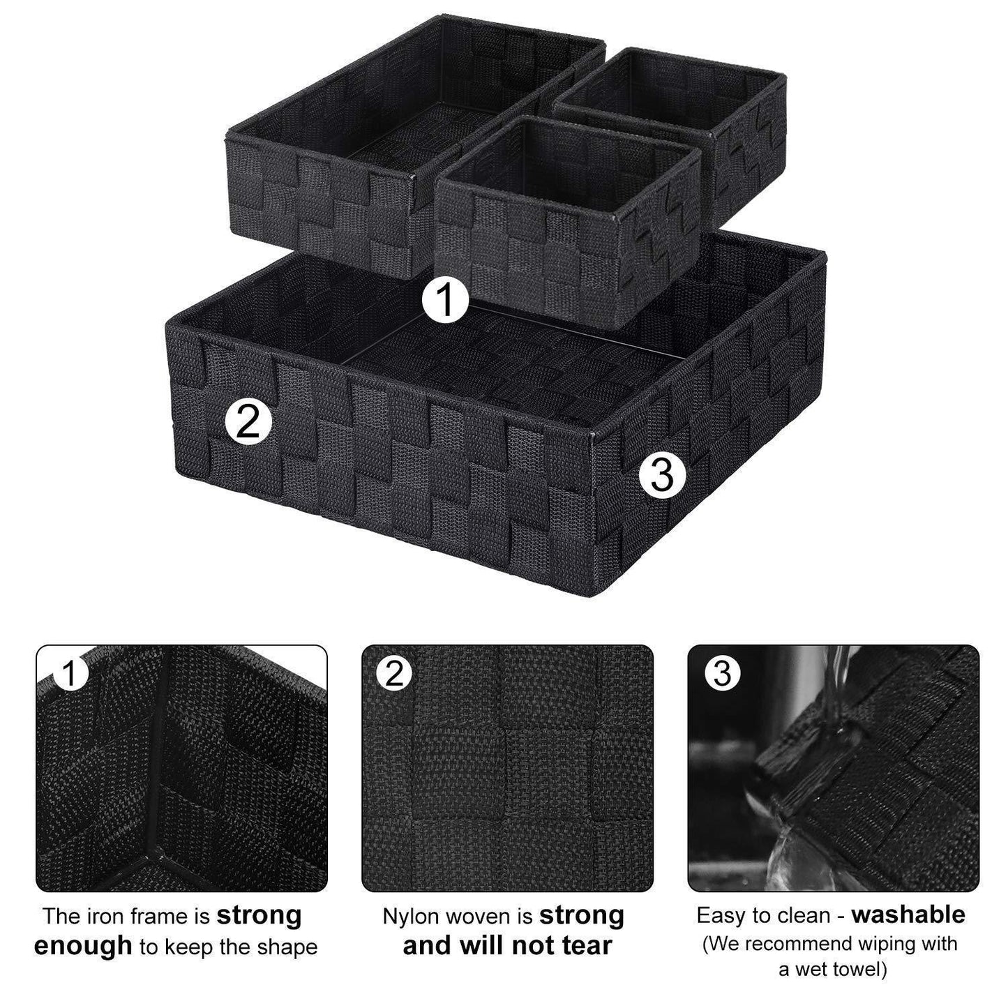 Discover the kedsum woven storage box cube basket bin container tote cube organizer divider for drawer closet shelf dresser set of 4 black