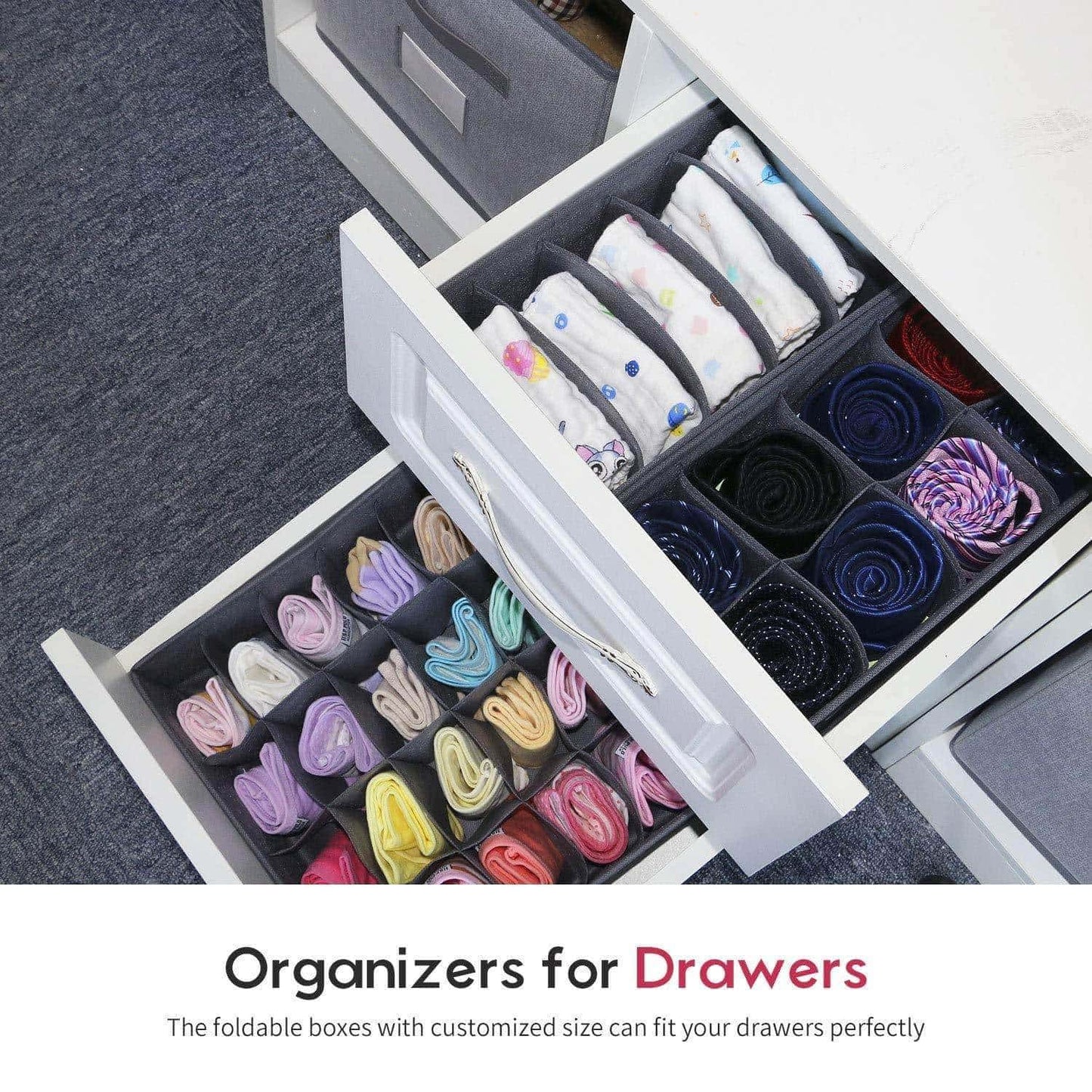 Products onlyeasy set of 4 closet underwear organizer drawer dividers foldable cloth storage boxes for bras socks underwears briefs ties scarves grey classic mnclss4p
