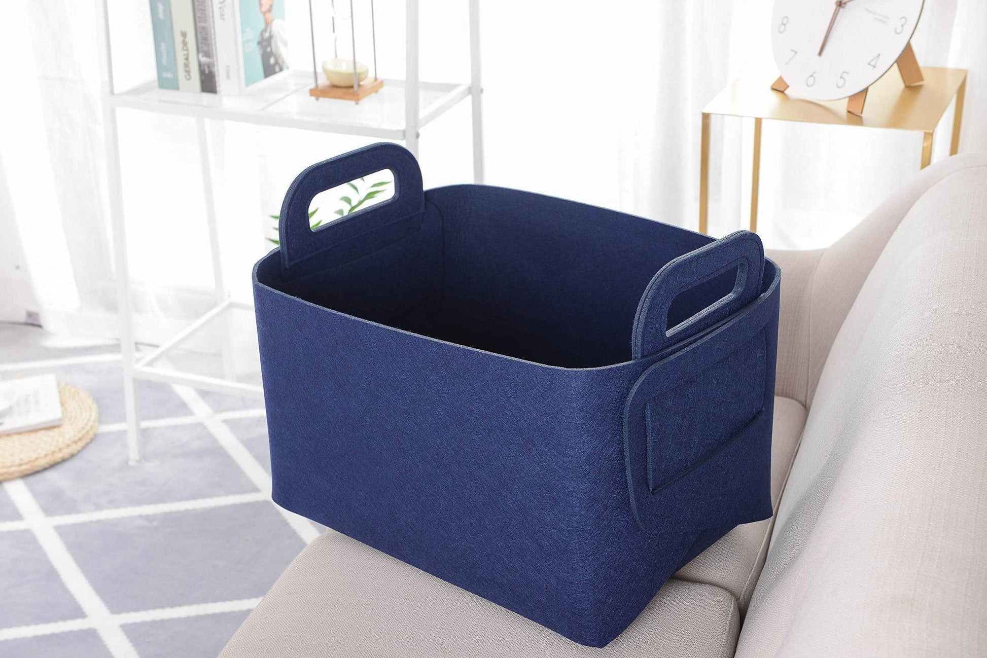 Related storage basket felt storage bin collapsible convenient box organizer with carry handles for office bedroom closet babies nursery toys dvd laundry organizing