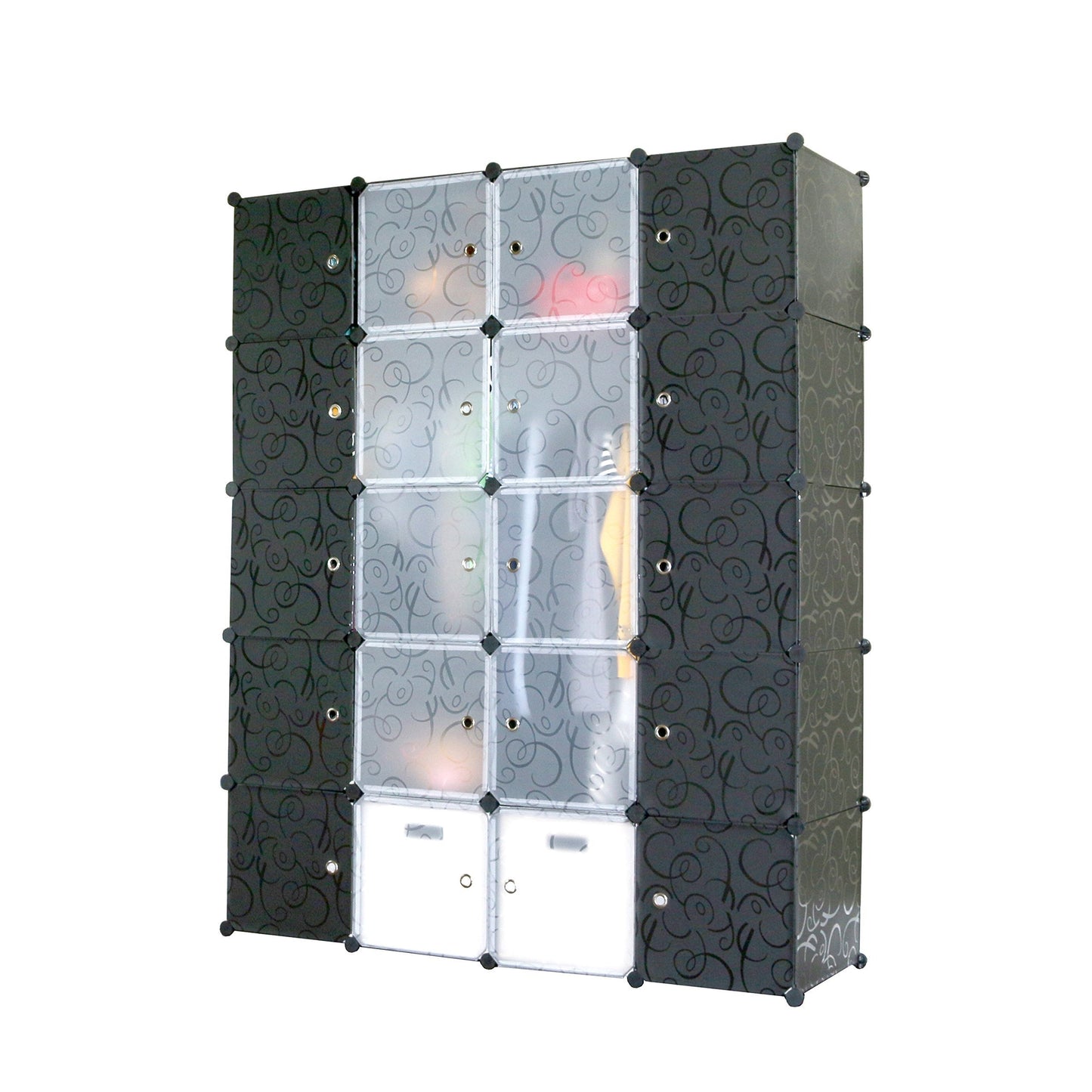 Select nice unicoo multi use diy plastic 20 cube organizer bookcase storage cabinet wardrobe closet black with black white door deeper cube