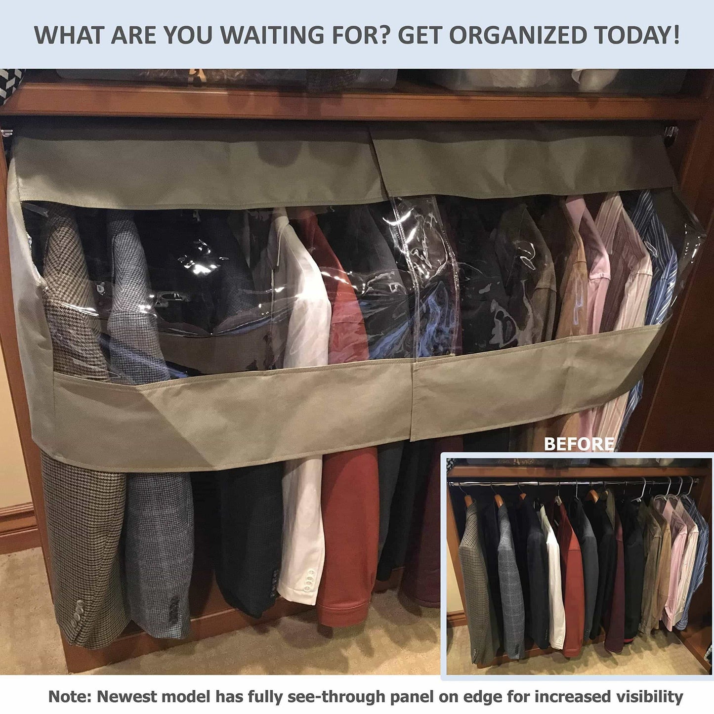 Save on garment cover for closet rod and portable clothing rack shoulder dust cover protect your wardrobe in style adjustable to fit 20 to 36 long 6 pack