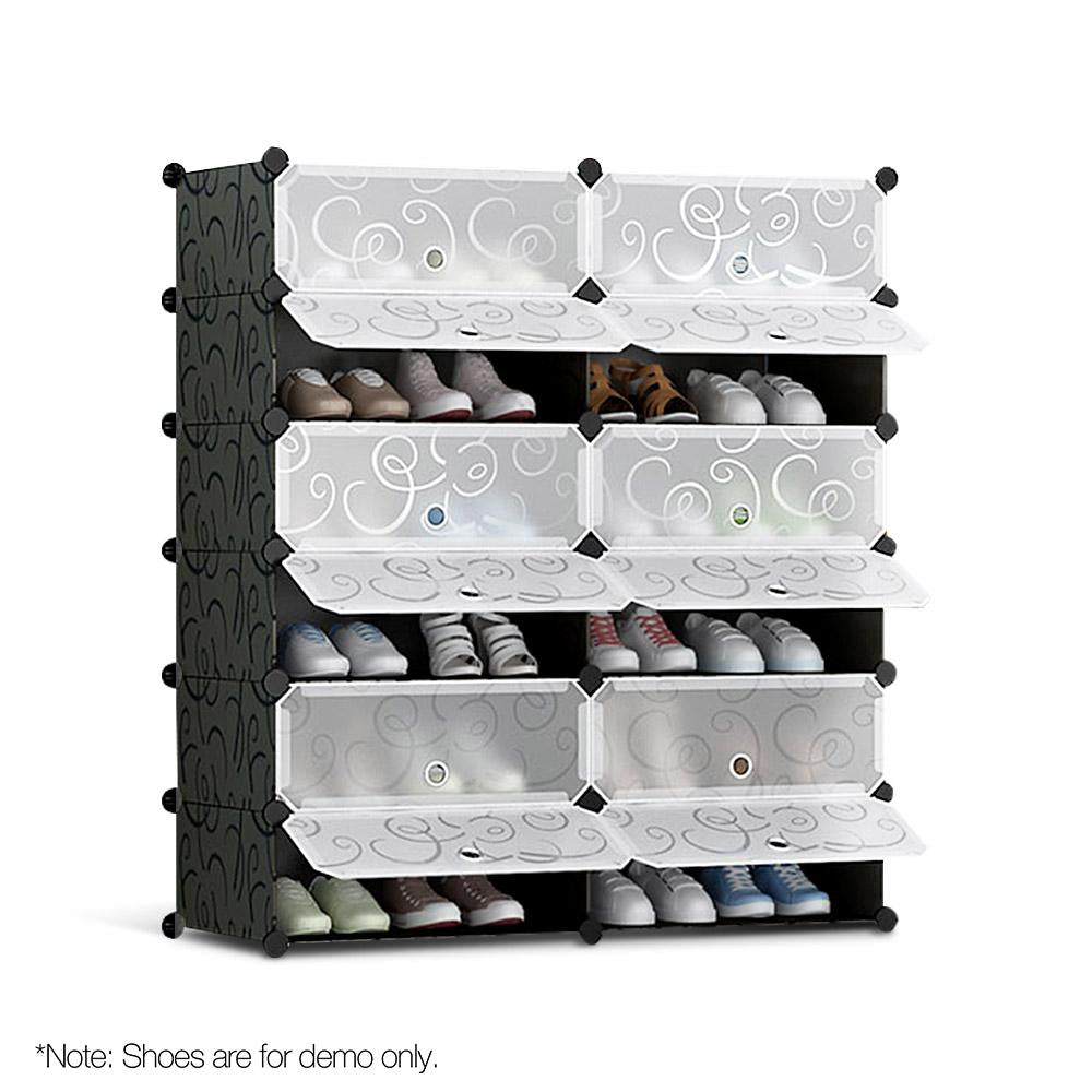 12 Cube DIY Stackable Shoe Rack Storage Cabinet - Black & White