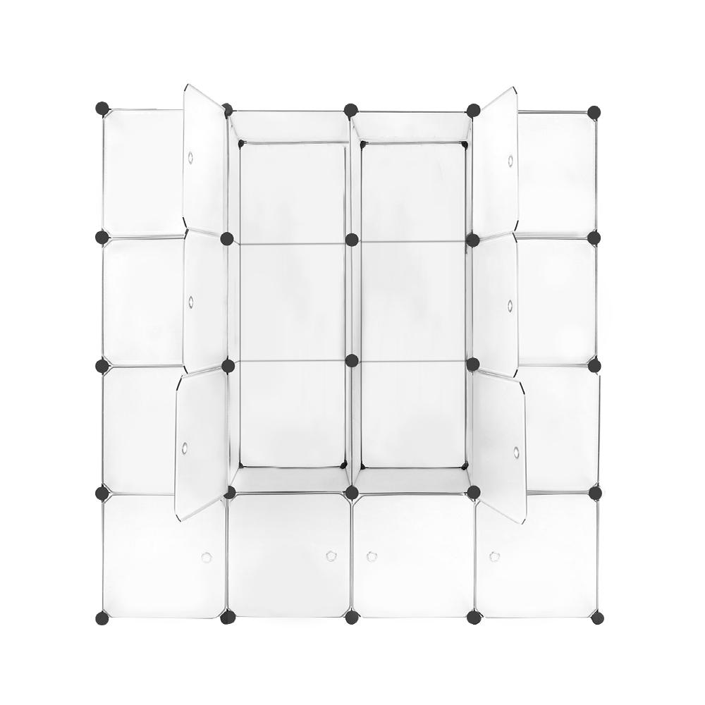 16 Cube Compartment DIY Storage Cabinet Closet Shoe Rack Orgainsier Portable Translucent White