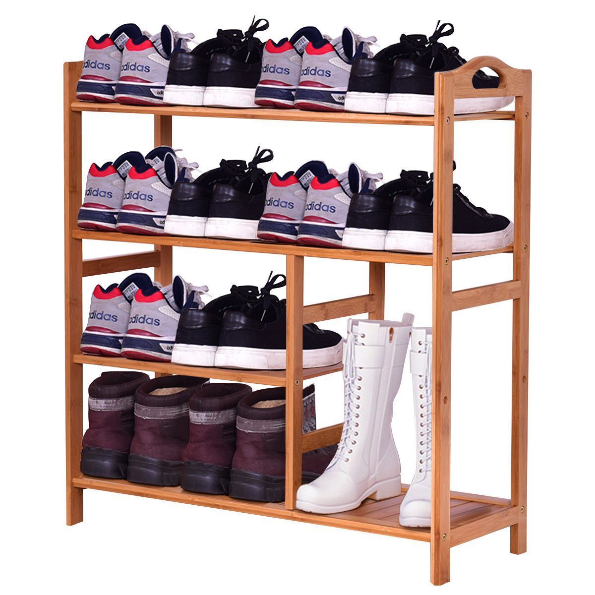 4 Tier Multifunction Bamboo Shoe Rack Boot Tower Shelf Modern Home Shoes Storage Organizer Stand