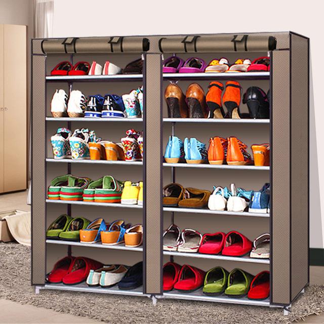 Non-woven Shoe Cabinets Double Row Shoes Rack Stand Shelf Shoes Organizer Living Room Bedroom Storage Furniture W0123