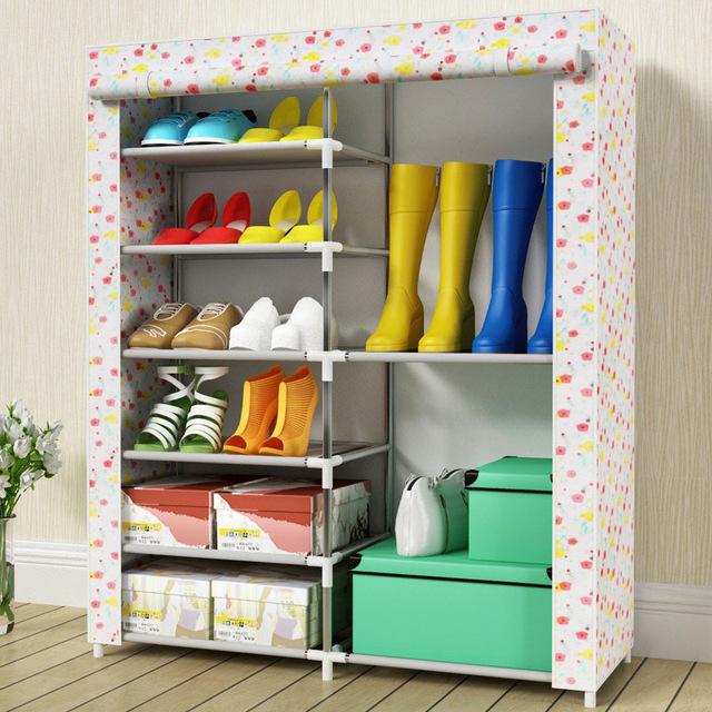 6-layers 8-grid shoes cabinet simple fashion Pattern Non-woven fabric shoe rack organizer removable shoe storage home furniture