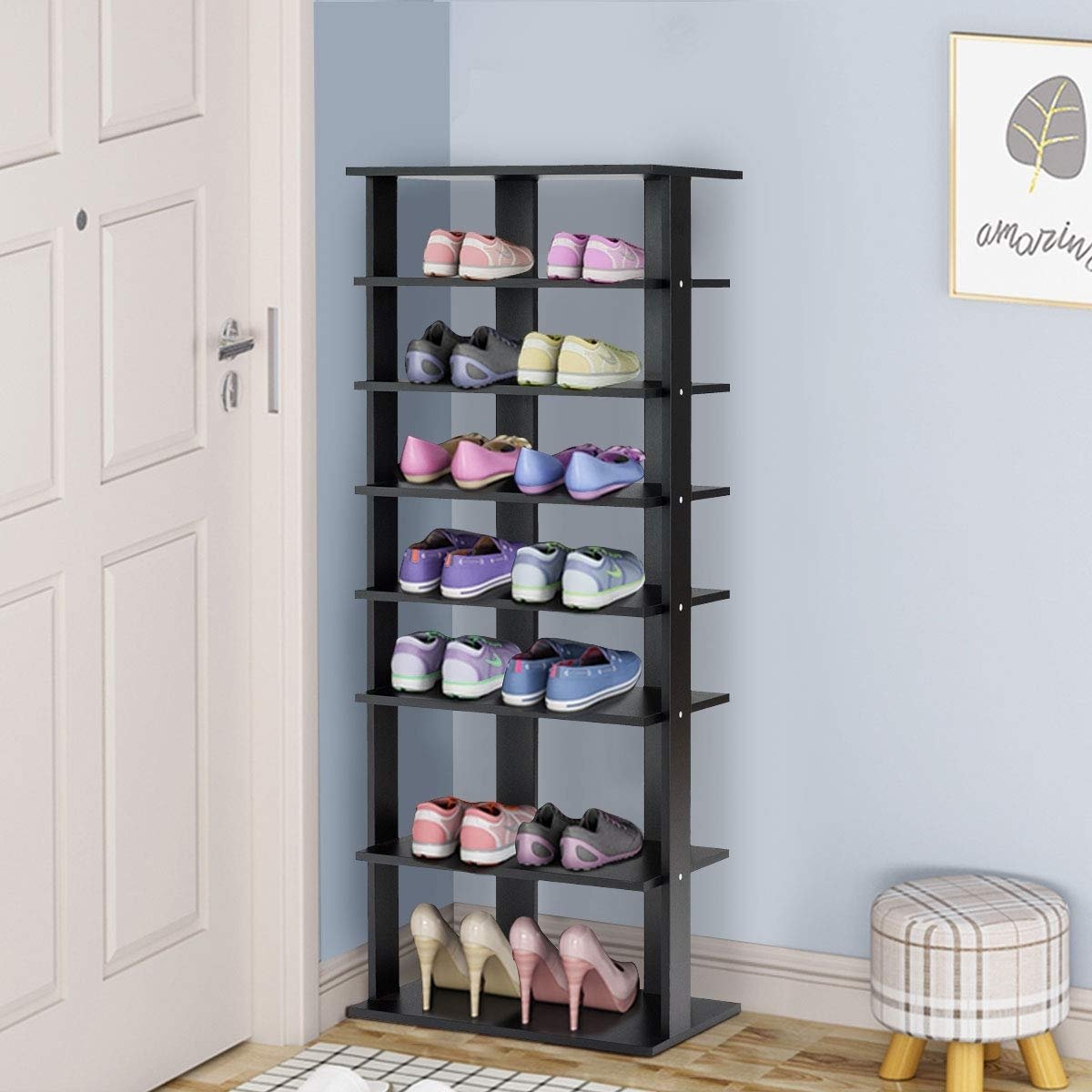 7-Tier Dual Shoe Rack Free Standing Shelves Storage Shelves Concise-Black