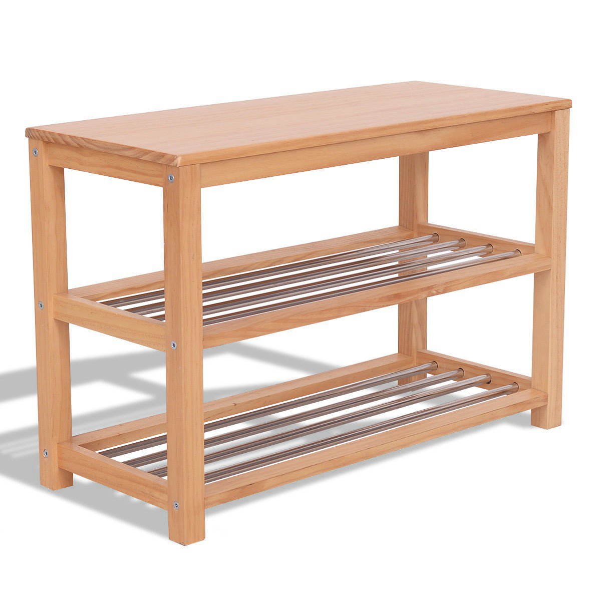 3-Tier Wooden Shoe Rack Storage Bench